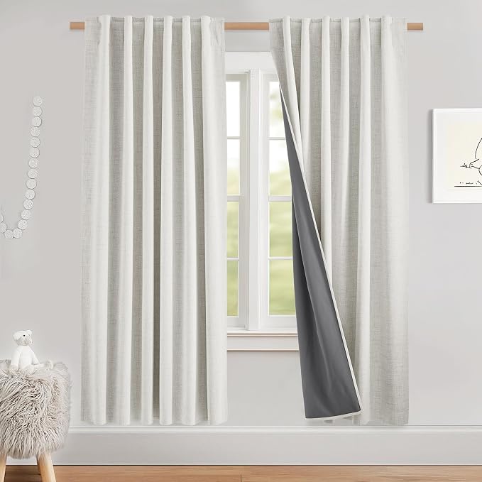NICETOWN 100% Blackout Nursery Curtains 68" Long 2 Panels, Alabaster Gray | Thermal Insulated & Noise Reducing, Linen Blend, Privacy Short Drapes for Kids Room, Cafe Bar, Each 52" W by 68" L