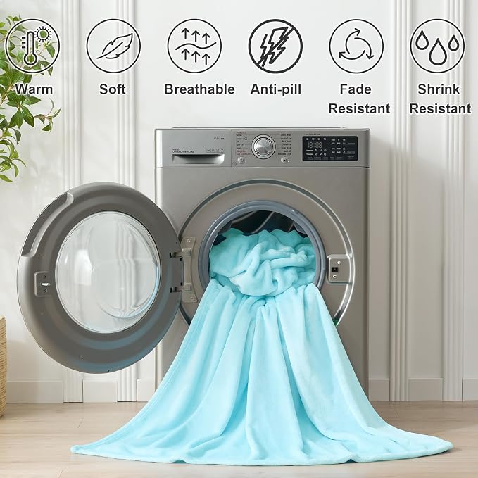 Hansleep Queen Robin Egg Blue Fleece Blanket, Soft Flannel Bed Blanket | Fuzzy Cozy Blanket 90x90 Inches, Multi-use for Bed, Sofa, Couch, Travel, Camping, All Season Warm Lightweight Cover