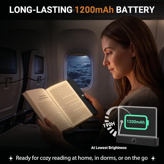 30 LED Book Light & Night Light 2 in 1, Flat Book Light Black | Rechargeable Book Page Light with 3 Color Temperatures, Stepless Dimming & 1-99 Min Sleep Timer, Ideal Gift for Readers