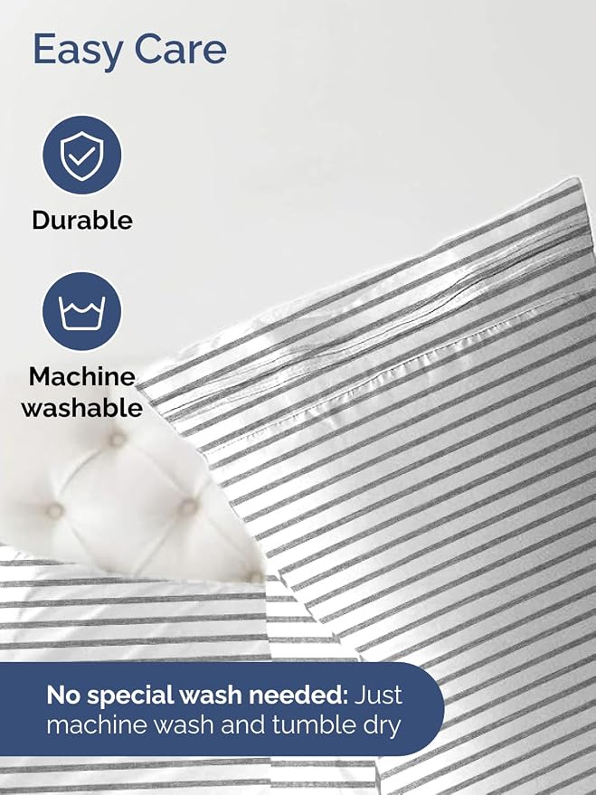Extra Deep King Fitted Sheet - Single Fitted Sheet Only - Grey Stripes | Easily Fits 18 inch to 24 inch Mattress, Soft, Wrinkle Free, Breathable & Comfy, Extra Deep Pockets Hotel Luxury Fitted Sheet