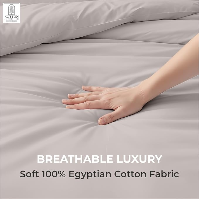 1 Pc Duvet Cover King Size-100% Egyptian Cotton 600 Thread Count Ultra Soft Premium Durable Comforter Cover Zipper Closure & Corner Ties - (Light Grey, 104" X 94")