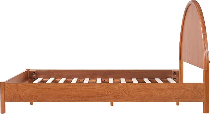 Christopher Knight Home Elsinore Queen Size Bed Frame with Arched Headboard, Modern Wooden Platform Bed, Wood Bed Support and Slats, No Box Spring Needed, Queen Size Beds for Adult, Light Brown