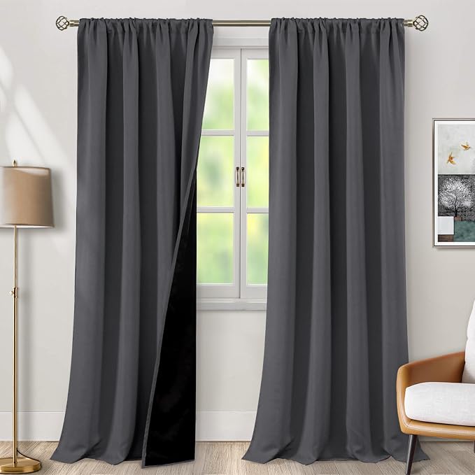 BGment Dark Grey 100% Blackout Curtains for Living Room 108 Inch Length | Thermal Insulated Soundproof, Light Blocking Dark, Black Out Curtains for Bedroom, 2 Panels, 52 x 108 Inch