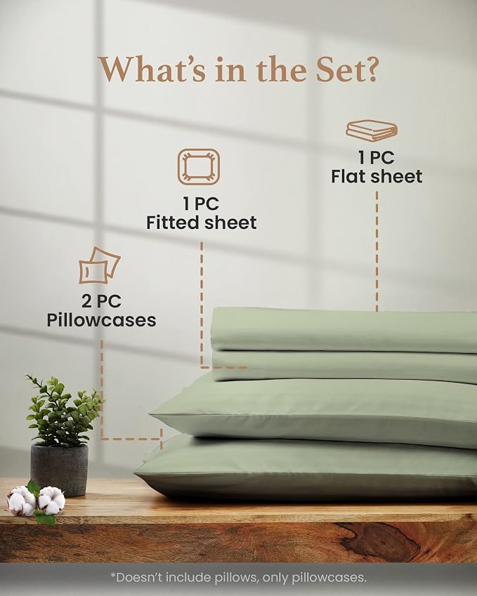 Good Sleep Bedding Bed Sheets Full Size, 4 Piece, 100% Egyptian Cotton Full Sheet Set, Silky Sateen Weave, Ultra-Soft & Durable Hotel Sheets, 16" Deep Pocket Full Bed Sheets - Sage