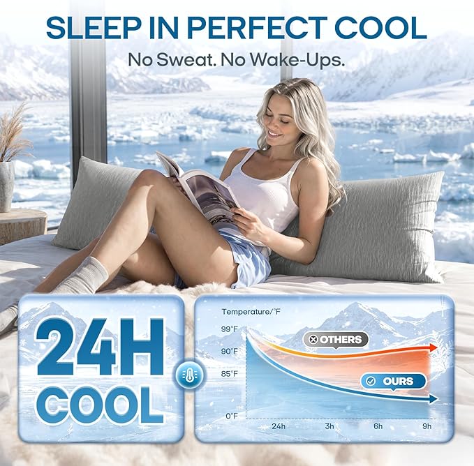 ZonLi Cooling Body Pillowcase for Hot Sleepers, Breathable Body Pillow Cover, Double-Sided Cooling Fabric, Soft Silky Touch, Ideal for Night Sweats, 20 x 54 Inch, Light Grey