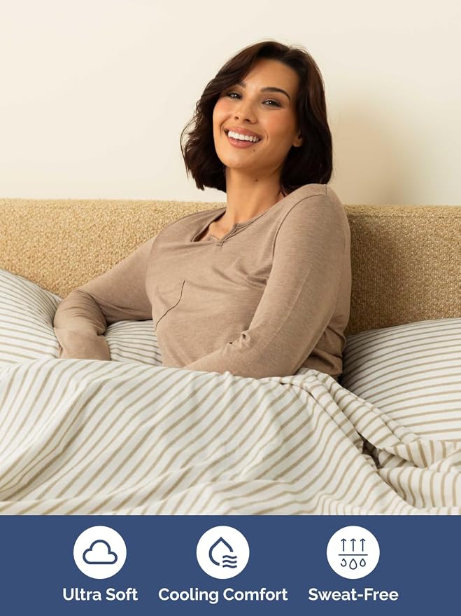 Extra Deep Cal King Sheet Set - 6 Piece Cooling Bed Sheets - Beige Stripes | Hotel Luxury Bed Sheets Set, Easy & Secure Fit, Ultra-Soft, Wrinkle & Fade Free, Comfy Sheets Set with Extra Deep Pockets