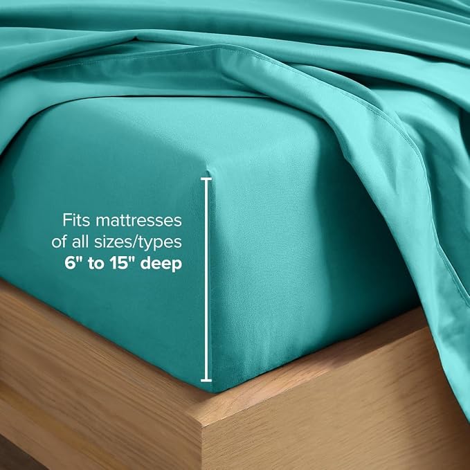 Bare Home Split King Sheet Set - 1800 Ultra-Soft (Split King, Turquoise) | Deep Pockets 6 to 15 Inches, Breathable, Hypoallergenic, Hotel Luxury, Easy Fit, Soft, All-Season