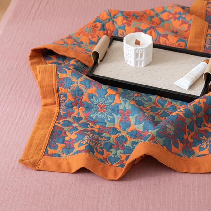 100% Cotton Muslin Blanket Jacquard Bohomian Mandala Floral Print Quilt, Soft Bed Cover 3 Layers Reversible Bedspread Coverlet Breathable Lightweight Bedding Twin(59"x94"), No Pillow Sham