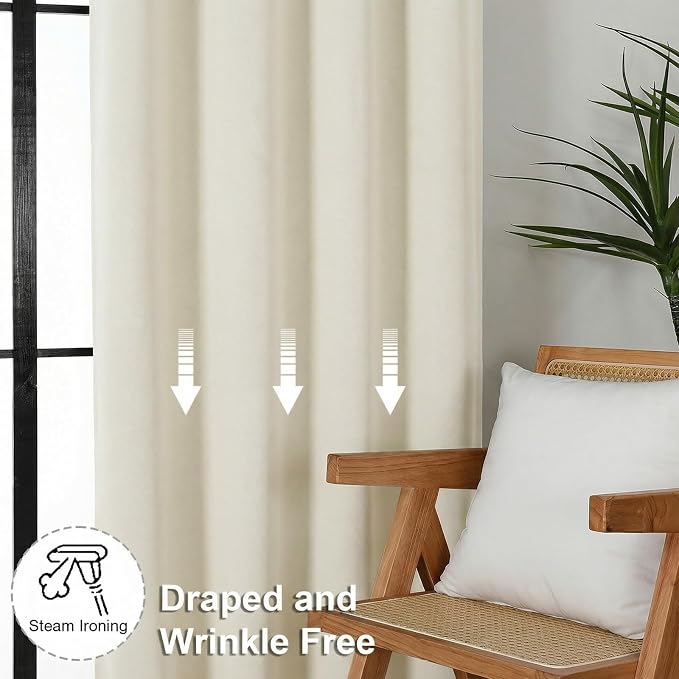 Simplebrand Ava Light Beige Light Filtering Curtains for Bedroom 84 Inch Length 2 Panels Set, Solid Thermal Insulated Privacy Nursery Window Treatment Curtains, W40 x L84 Inch, Light Beige