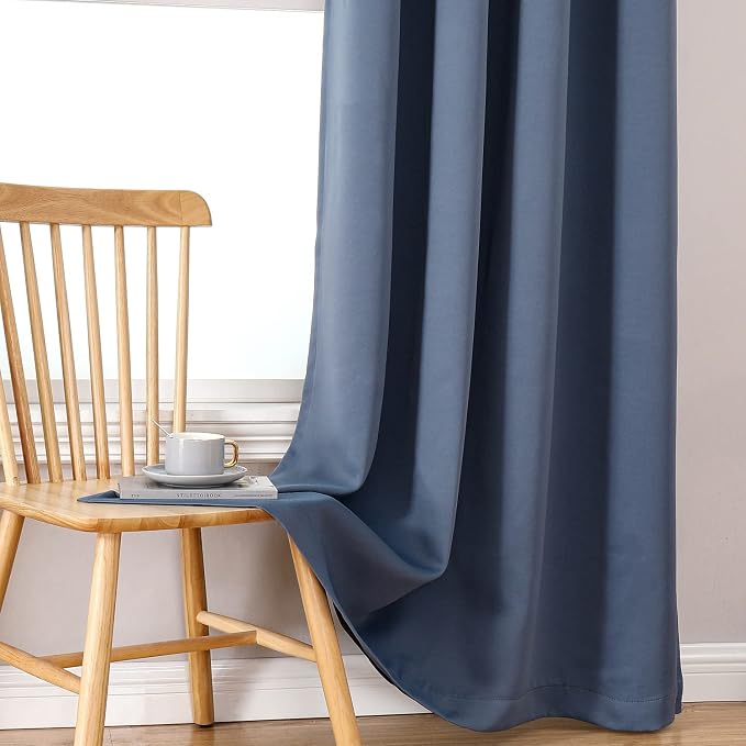 ChrisDowa 100% Blackout Curtains for Bedroom 108 Inches Long 2 Panels Set | 2 Thick Layers, Thermal Insulated, Light Blocking, Grommet, Long Window Drapes, for Living Room, Stone Blue, 52 x 108 Inch