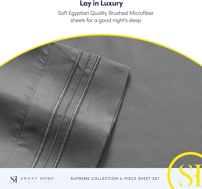 California King Sheet Sets - Breathable Luxury Sheets with Full Elastic & Secure Corner Straps Built In - 1800 Supreme Collection Cal King Deep Pocket Bedding Set, Sheet Set, California King, Gray