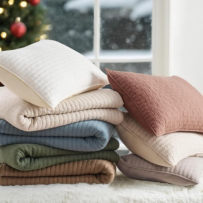 100% Cotton Cross Stitch 3-Piece Quilt Set, Queen, Camel Brown | 100% Cotton, Elegant Cross Stitch, Soft & Breathable, Prewashed Softness, Oversized Design, OEKO-TEX® Certified