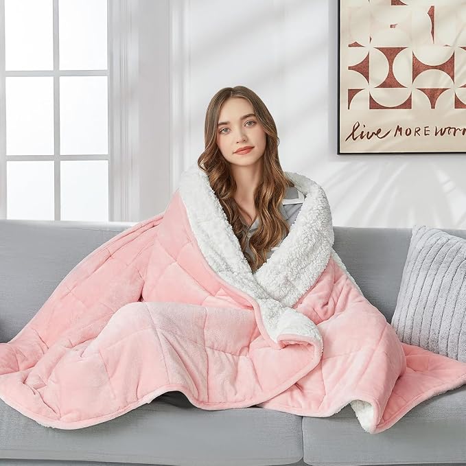 yescool Weighted Blanket for Adults (15 lbs, 60" x 80", Hot Pink) Heavy Blanket for Sleeping Perfect for 140-160 lbs, Queen Size Breathable Blanket with Premium Glass Bead, Machine Washable