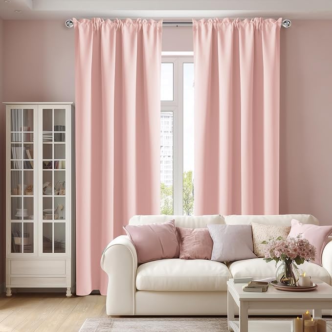 DWCN Blackout Curtains for Bedroom 52 x 84 Inch Long Blush Pink 2 Panels | Room Darkening, Thermal Insulated, Light Blocking, Rod Pocket Drapes, Noise Reducing Window Treatments