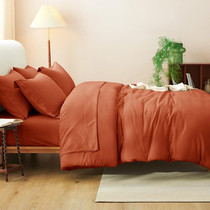 Twin XL Comforter Terracotta, 5 Pieces Bed in a Bag | College Dorm Essentials, OEKO-TEX Certified, 240GSM Down Alternative Comforter, Flat & Fitted Sheets, Pillowcase & Sham