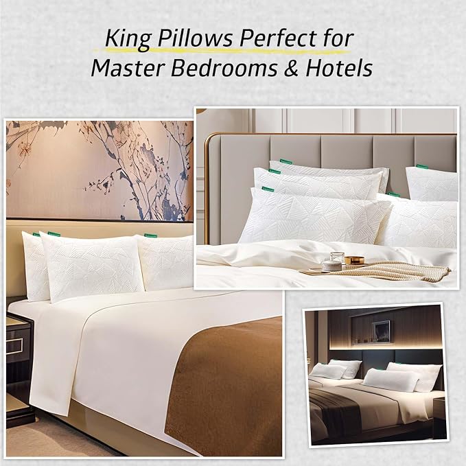 BETU Cooling King Size Pillows Set of 2, Shredded Memory Foam Cool Pillows for Hot Sleepers, Adjustable Firm Soft Support Bed Pillows Perfect for Back Neck Pain and Side Sleeping with Cover, White