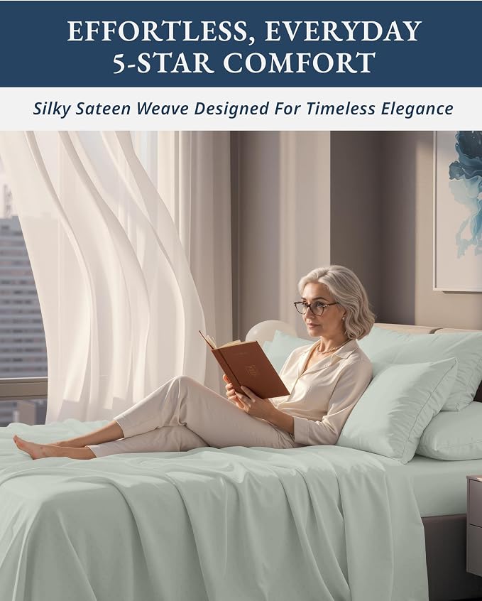 LANE LINEN King Size Bed Sheets Deep Pockets Sateen Weave - Silver | Hotel Sheets King - 4-Piece Set, For Guests And Everyday Use, For A Silky Hotel-Style Bed, Fade-Resistant & Durable