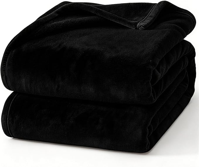 Hansleep Full Black Fleece Blanket, Soft Flannel Bed Blanket | Fuzzy Cozy Blanket 84x90 Inches, Multi-use for Bed, Sofa, Couch, Travel, Camping, All Season Warm Lightweight Cover