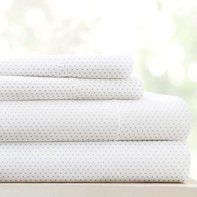Linen Market Double-Brushed Patterned Microfiber Queen Sheet Set 4 Piece – Oeko-TEX Certified Ultra Soft & Wrinkle-Free - 16" Deep Pocket Sheets - Easy Care Queen Size - Stippled Light Gray