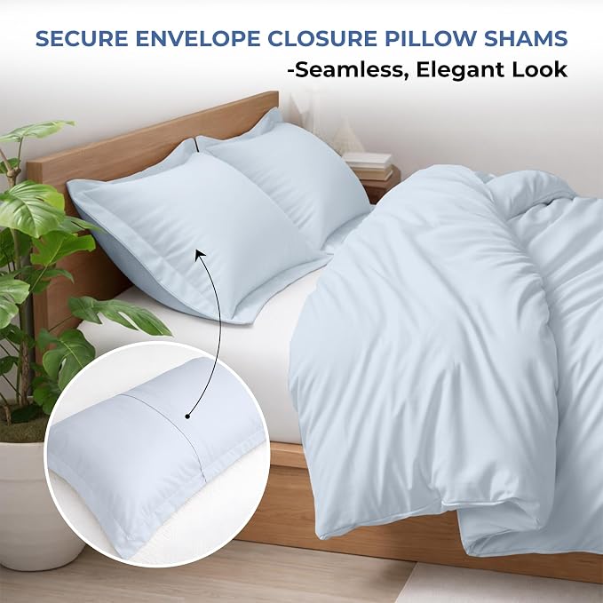3 Pc Duvet Cover Queen Size/Full Size Set-100% Egyptian Cotton 600 Thread Count Ultra Soft Premium Durable Comforter Cover Zipper Closure & Corner Ties- (Sky Blue, 90" X 90")