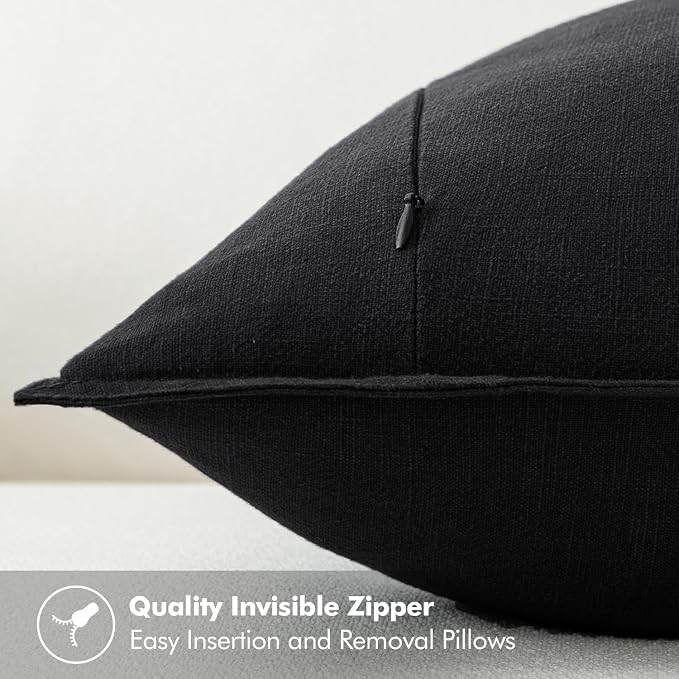 MIULEE Decorative Linen Pillow Covers 20x20 Inch Black | Boho Farmhouse Neutral Couch Throw Pillows for Bed, Pack of 2 Accent Modern Pillowcases, Sofa Livingroom Home Decor