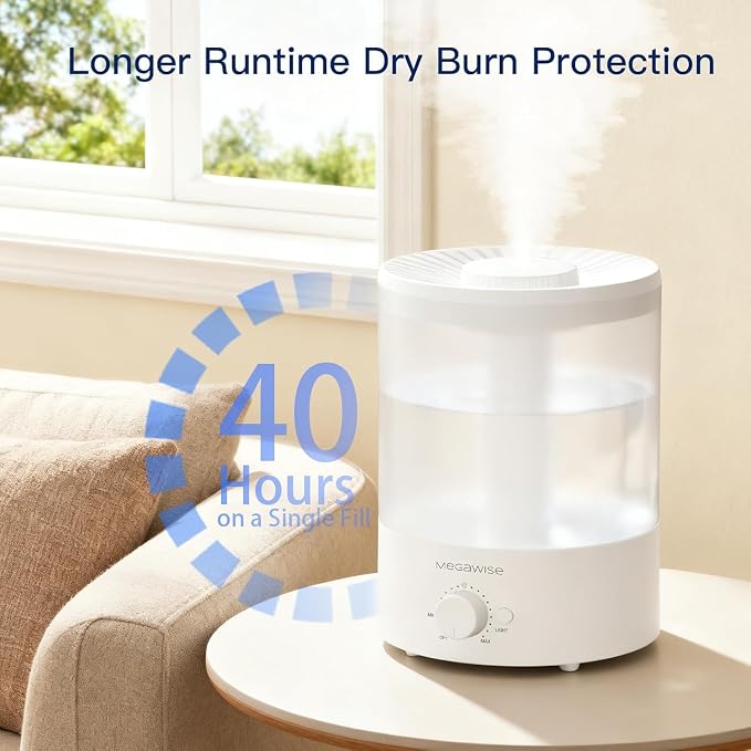 MEGAWISE 3.5L Cool Mist Humidifier – Ultra-Quiet Ultrasonic Vaporizer with Top-Fill Design, Essential Oil Diffuser, 7-Color Night Light & Auto Shut-Off