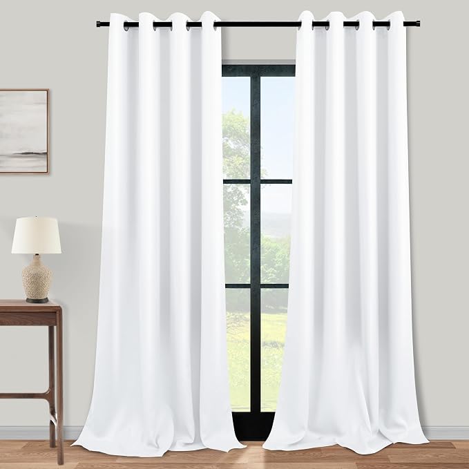 KOUFALL 132 Inch Blackout Curtains, 11FT High Ceiling Extra Long Grommet Drapes for Living Room Bedroom, 2 Panels Set, 11 FT Length 52'' W x 132'' L Inches, White
