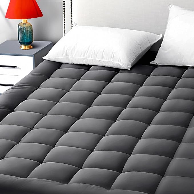 EASELAND Full Size Mattress Pad Pillow Top Mattress Topper Dark Grey | Cotton Top Cooling Mattress Cover,8-21" Deep Pocket Protector,54x75 Inches,Boxing Quilted & Machine Washable