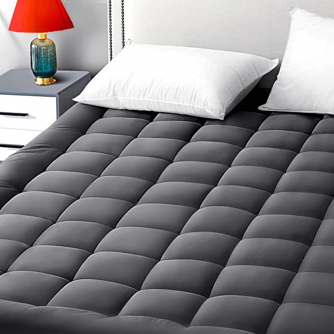 EASELAND King Mattress Pad Cotton Pillow Top Mattress Topper Dark Grey | Cooling Mattress Cover Cotton Top,8-21" Deep Pocket Protector,78x80 Inches,Boxing Quilted & Machine Washable