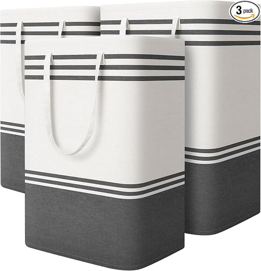 3 Pack Large Laundry Baskets, Laundry Hampers, Freestanding Waterproof Collapsible Clothes Bag with Extended & Reinforced Handles - Clothes Basket for Dorm, Bathroom, Home (75L)