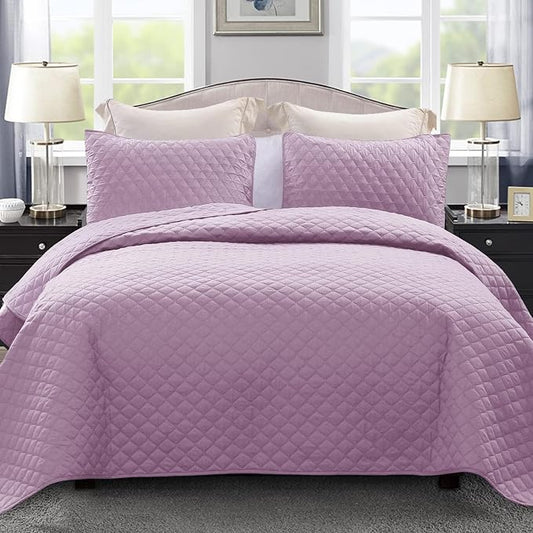 Exclusivo Mezcla Reversible Twin Quilt Bedding Set, Lilac | Lightweight Bedspreads with 1 Pillow Sham, Soft Microfiber, All Season Bed Coverlets for Dorm Bedroom Guest Room, 68x88 Inch