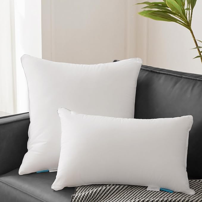 Oubonun 16 x 24 Pillow Inserts (Set of 2) - Lumbar Pillow with 100% Cotton Cover - Rectangle Square Interior Sofa Pillow Inserts - Decorative Pillow Insert Pair - White Couch Pillow