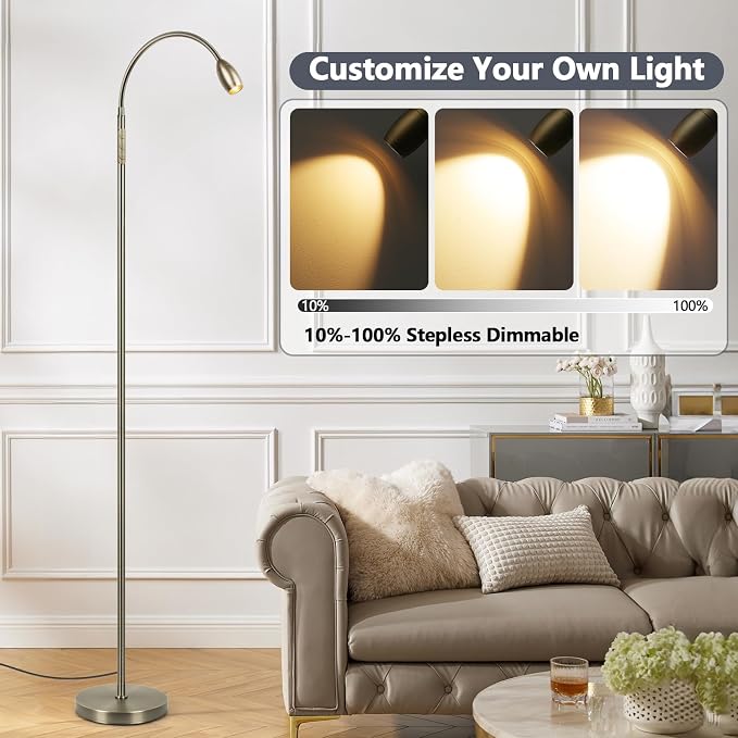 Reading Floor Lamp, 72" LED Dimmable Lamp with Gooseneck,Zoomable Spotlight | Adjustable Color Beam Standing Lamp, Touch & Remote Control, Task Craft, Sewing, Bedroom Living Room, Office, Bronze