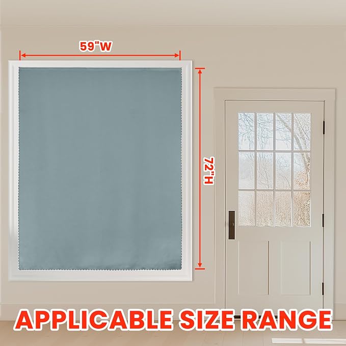 AJAZZ 100% Blackout Shades Window Cover Self Adhesive Curtains Sticky Curtain Portable Easy Open Black Out Curtains for Bedroom Living Room No Drilling (Silver Grey, 59" W x 72" L 1 Panel)