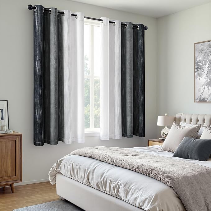 MIULEE Black and Greyish White Ombre Blackout Curtains 52Wx54L Set of 2 | Full Room Darkening,Thermal Insulated,54 Inch Long,Grommet Drapes for Bedroom/Living Room,Modern Window Treatments