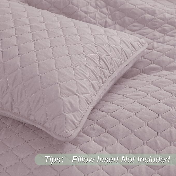 Exclusivo Mezcla Reversible King Size Quilt Bedding Set, Lilac Ash | Lightweight Bedspreads with 2 Pillow Shams, Soft Microfiber, All Season Bed Coverlets for Bedroom Guest Room, 104x96 Inch
