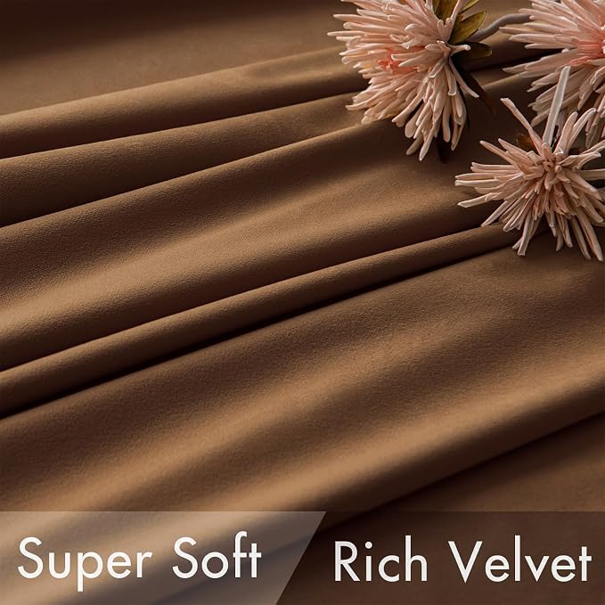 MIULEE Velvet Curtains 52x90 inches 2 Panels Brown Blackout Curtains | Luxury, Bedroom Living Room, Thermal Insulated, Super Soft Window Drapes, Rod Pocket & Back Tab
