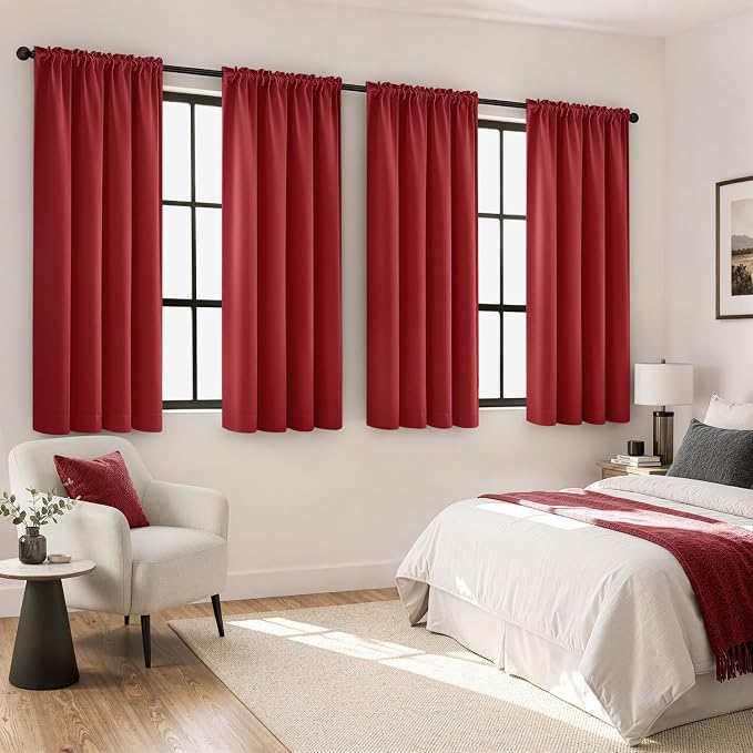 MIULEE Red Blackout Curtains 4 Panels Set 72 Inch Length Bedroom | Thermal Curtains for Summer Heat, Light Blocking Privacy Window Drapes, Top&Bottom Rod Pocket