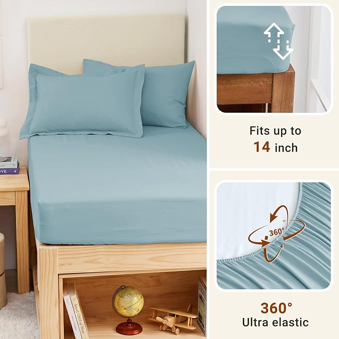 5 Pieces Twin XL Comforter Set, Soft Bed in a Bag Twin XL Size, All Season Bedding Set with Comforter, Flat Sheet, Fitted Sheet, Pillowcases & Shams, Lake Blue