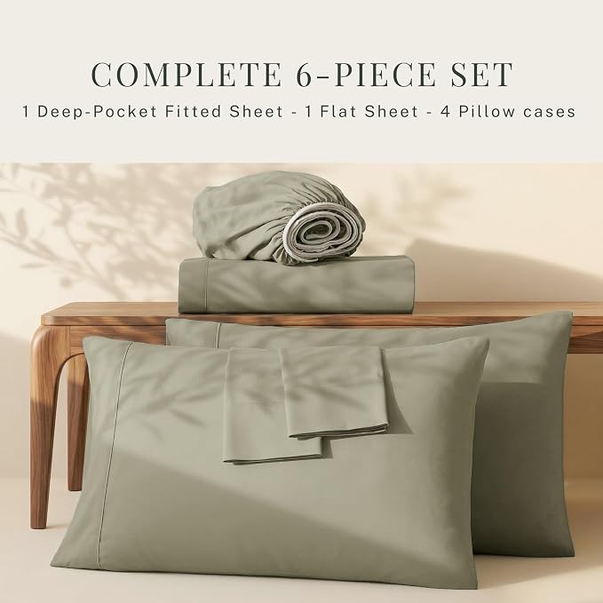Hearth & Harbor Extra Deep Pocket Sheets - Fits Mattress 18-24 Inches Deep - Extra Deep Pocket Twin XL Sheets Sets - 4 Piece Twin XL Size - Sage