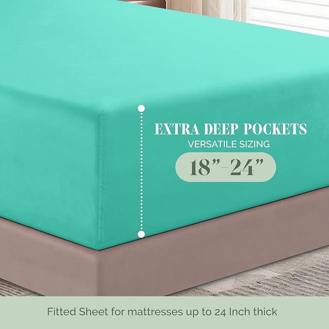 Elegant Comfort Luxurious 1500 Premium Hotel Quality Microfiber 4-Piece Sheet Set, 18-24 Inches Deep - Extra Deep Pocket Sheets - Ultra Soft 4PC Deep Pocket Sheets, Twin/Twin XL, Paradise Teal