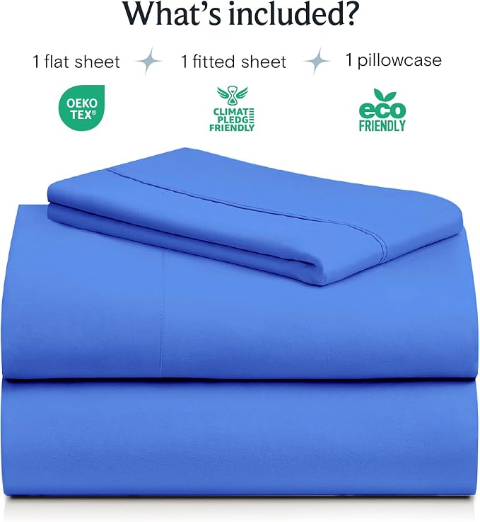 LuxClub Twin Size Sheets Set, Cooling & Soft Deep Pocket Bed Sheets, 3PC | LuxClub Silky Fitted Sheet & Pillowcase Sets, Breathable Hotel Luxury Bedding for Mattress Wrinkle Free, Marine Blue