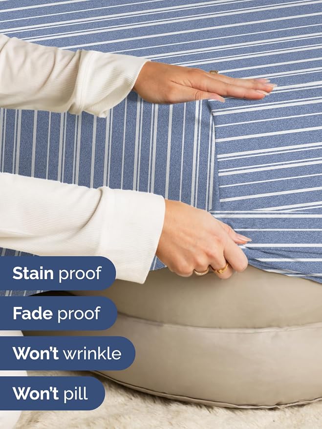 Extra Deep King Fitted Sheet - Single Fitted Sheet Only - Blue Stripes | Easily Fits 18 inch to 24 inch Mattress, Soft, Wrinkle Free, Breathable & Comfy, Extra Deep Pockets Hotel Luxury Fitted Sheet