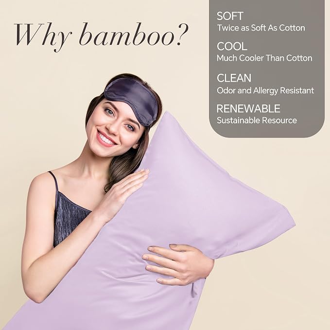 BEDELITE Cooling Pillow Cases Queen, Rayon Made from Bamboo, Light Purple | Cooling and Breathable Pillow Cover for Hot Sleepers & Night Sweats, Silky Soft Cozy, Envelope Closure, 20"x30", Set of 2