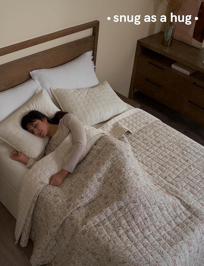 YnM 20lbs Weighted Blanket for Adults, Linen Heavy Bed Throw Blanket with Cooling Glass Beads for All Season Use, Ideal for ~190lbs (60x80 Inches, Queen, Botanical)