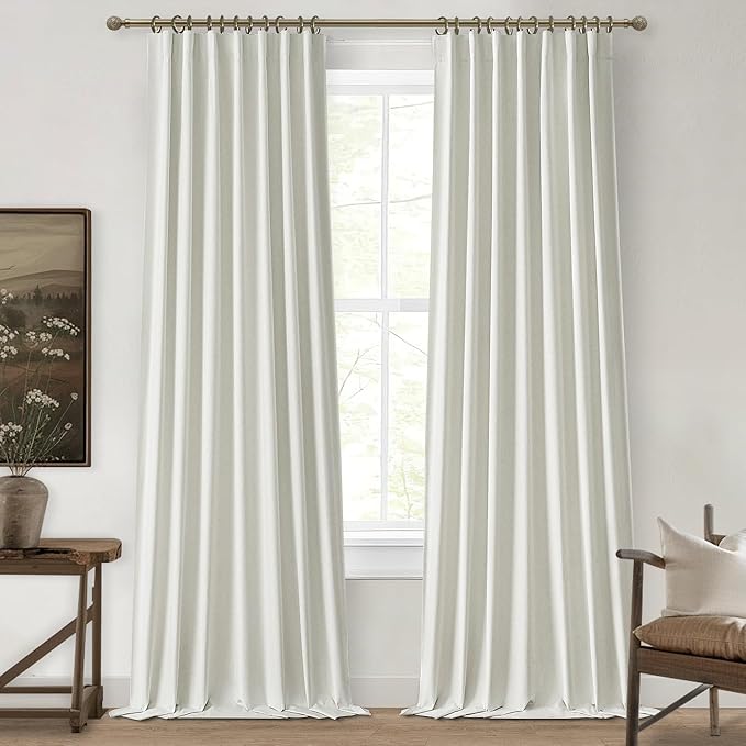 QJmydeco Pleated Beige Curtains 96 Inches Long 2 Panels Burg, Energy Efficient Decorative Total Blackout Curtains for Bedroom Wide Windows Drapes for Living Room Thick Soundproof Rod Pocket&Hook&Rings
