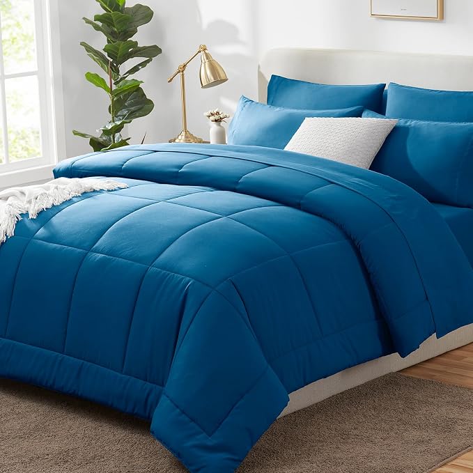 Queen Comforter Set Teal - 7 Pieces Bed in a Bag | OEKO-TEX Certified, All-Season, Bedroom, Guest Room, Down-Alternative Comforter + Flat & Fitted Sheets + 4 Pillowcases