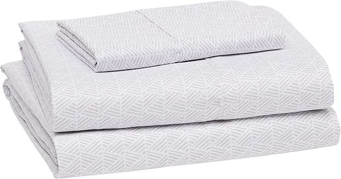 Amazon Basics Lightweight Super Soft Easy Care Breathable Wrinkle Resistant Brushed Microfiber 3 Piece Bed Sheet Set with 14-Inch Deep Pockets, Twin, Gray Crosshatch, Printed