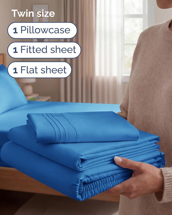 Twin Size 3 Piece Sheet Set - Breathable & Cooling Sheets - Royal Blue | Hotel Luxury Bed Sheets for Women & Men, Deep Pockets, Easy-Fit, Extra Soft and Wrinkle Free Sheets, Oeko-Tex Bed Sheet Set