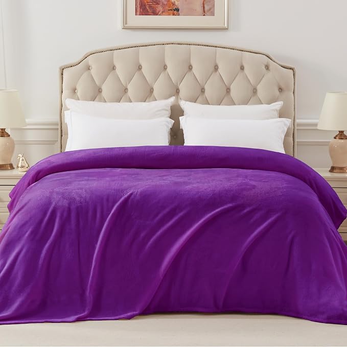 Exclusivo Mezcla Soft Fleece Blanket Twin Size for Bed, Purple | 60x80 Inches, Double-Sided Brushed Flannel, Lightweight Plush Cozy Blanket for Home Decor, All Season, Machine Washable